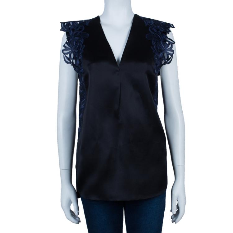 Pre Owned 3.1 Phillip Lim Black Organza Giupure Lace Detail Blouse M