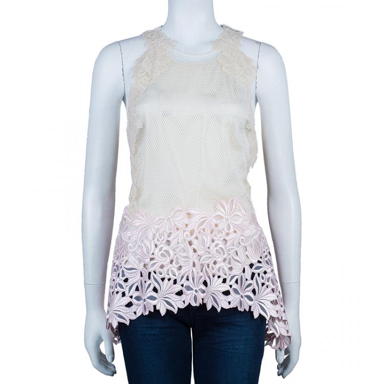 Pre Owned 3.1 Phillip Lim Sleeveless Floral Lace Insert Top M