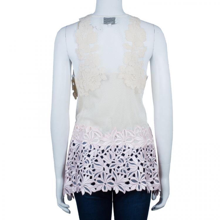 Pre Owned 3.1 Phillip Lim Sleeveless Floral Lace Insert Top M