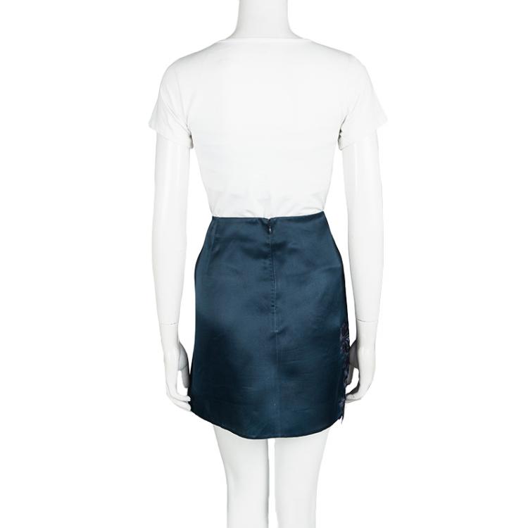 Pre Owned 3.1 Phillip Lim Navy Blue Silk and Guipure Lace Mini Skirt L