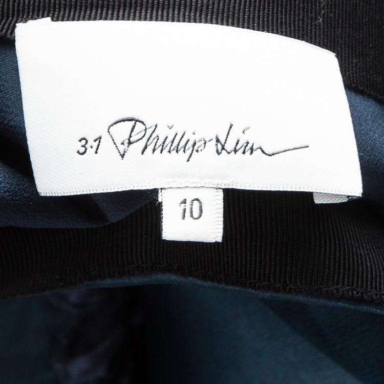 Pre Owned 3.1 Phillip Lim Navy Blue Silk and Guipure Lace Mini Skirt L