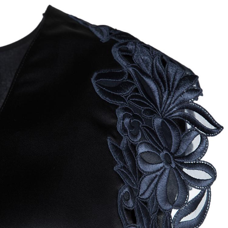 Pre Owned 3.1 Phillip Lim Black and Navy Blue Floral Lace Trim Detail Oversized Silk Top M