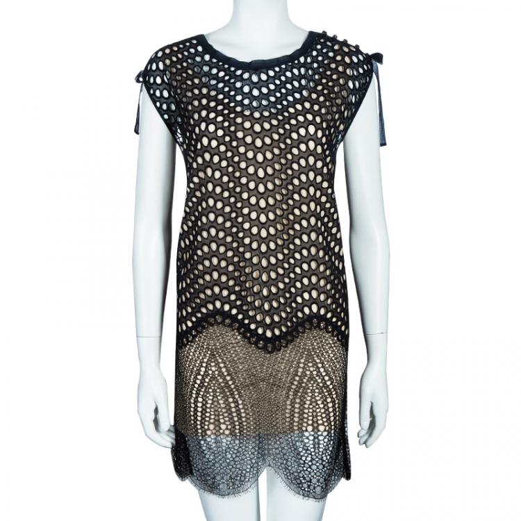 Pre Owned 3.1 Phillip Lim Navy Blue Contrast Lining Eyelet Dress S