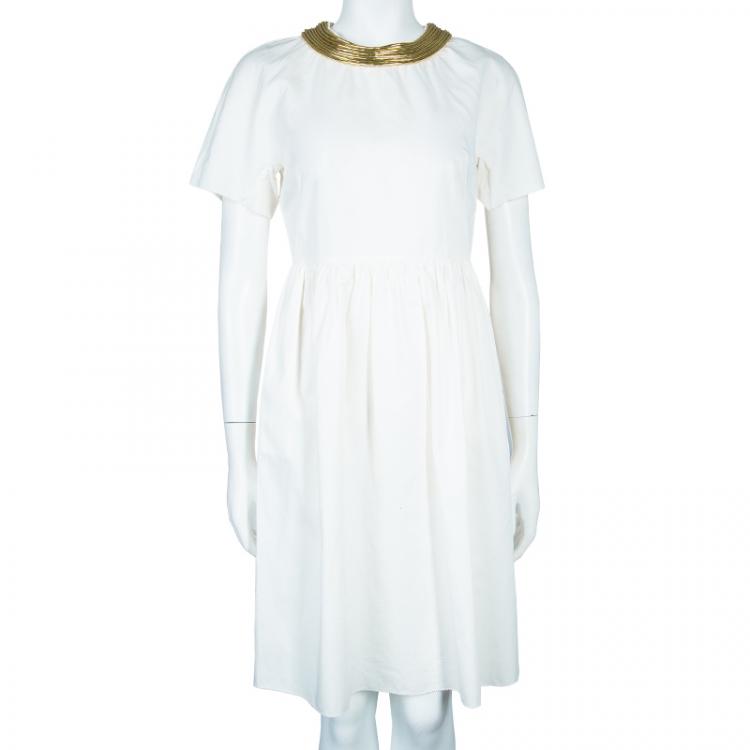 Pre Owned 3.1 Phillip Lim White Embellished Short Sleeve Dress S