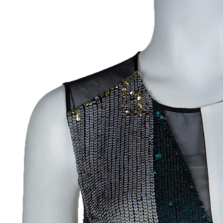 Pre Owned 3.1 Phillip Lim Colorblock Silk Sequin Embellished Sleeveless Shift Dress S