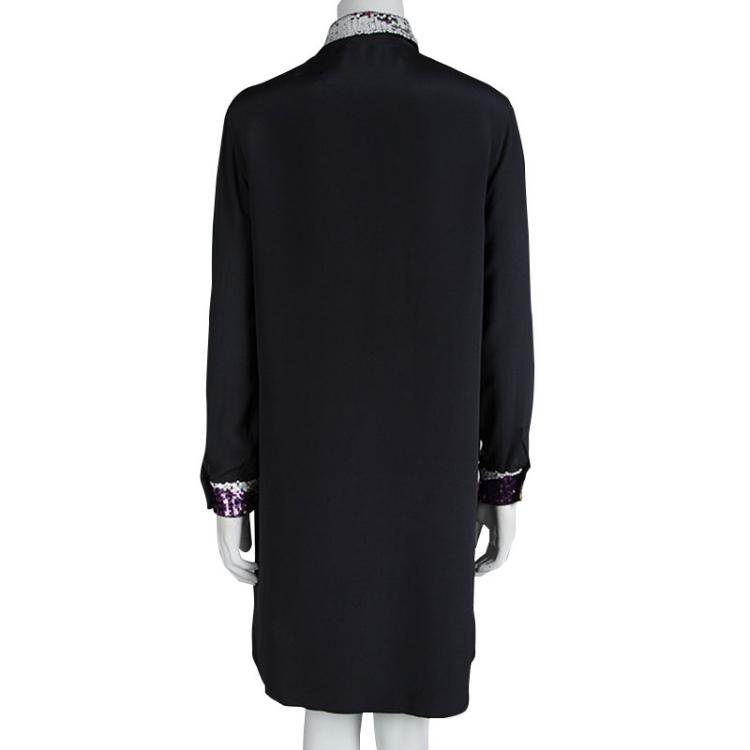 مملوكة مسبقًا 3.1 Phillip Lim Black Silk Embellishment Detail Oversized Shirt Dress S