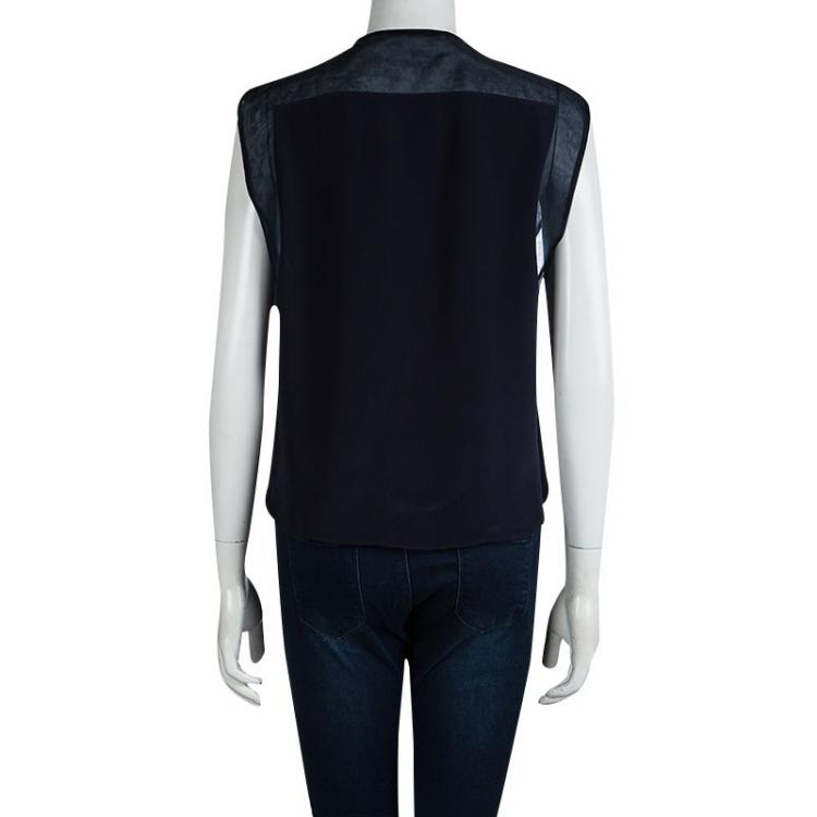 Pre Owned 3.1 Phillip Lim Navy Blue Silk Applique Detail Sleeveless Top M