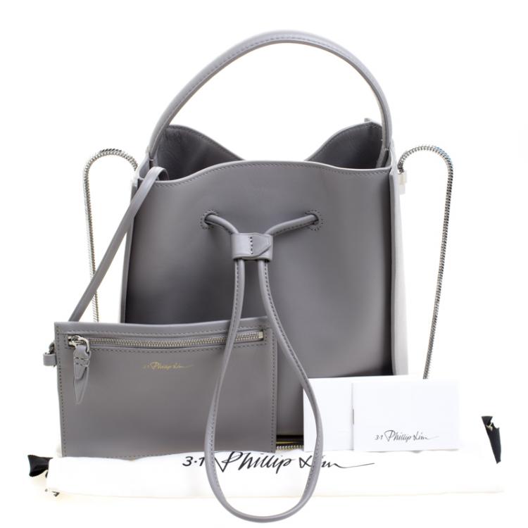 Pre Owned 3.1 Phillip Lim Grey Leather Small Drawstring Bucket Soleil Bag