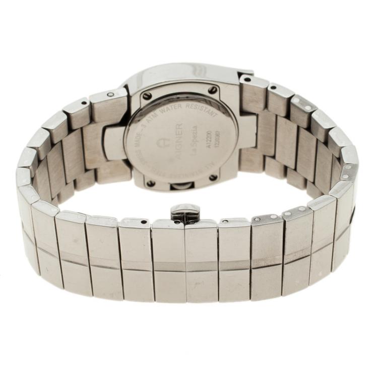 Pre Owned Aigner Mother of Pearl Diamond Stainless Steel La Spezia Women's Wristwatch 28 mm