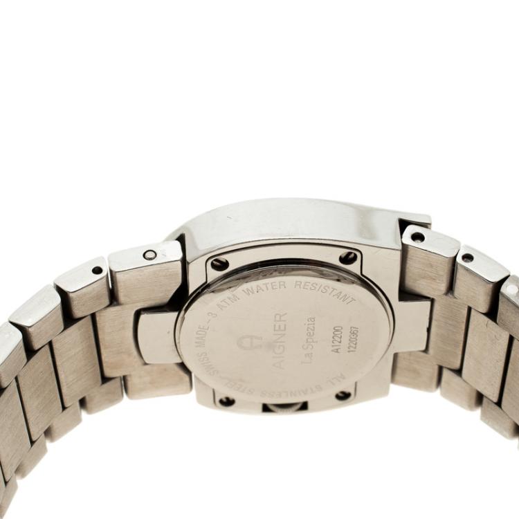 Pre Owned Aigner Mother of Pearl Diamond Stainless Steel La Spezia Women's Wristwatch 28 mm