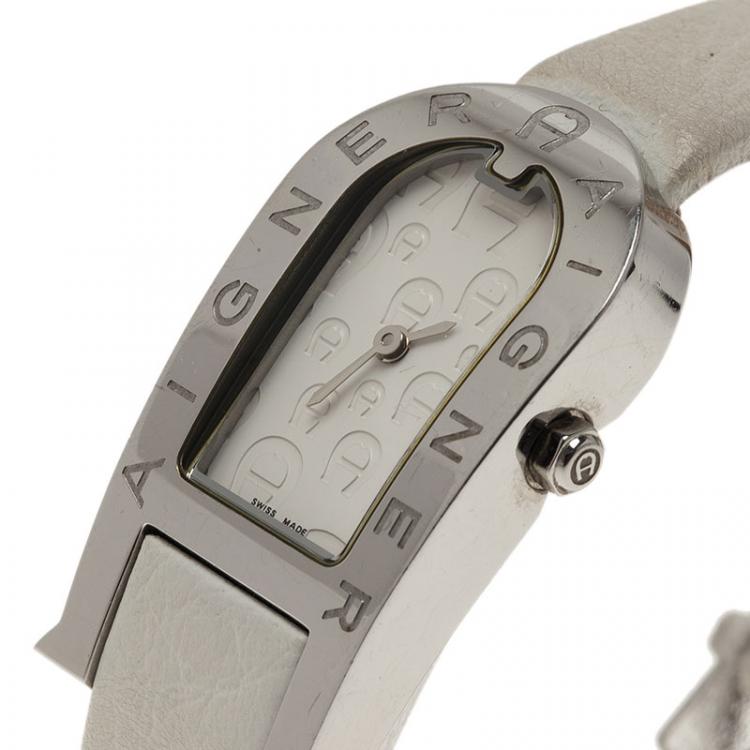Pre Owned Aigner White Stainless Steel Olbia Women's Wristwatch 22MM