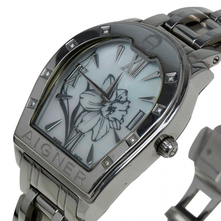 Pre Owned Aigner White Stainless Steel Verona Women's Wristwatch 33MM