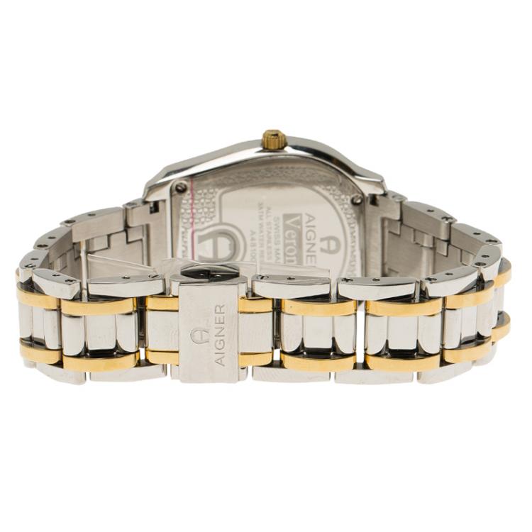 Pre Owned Aigner White Gold-Plated Stainless Steel Verona Women's Wristwatch 33MM