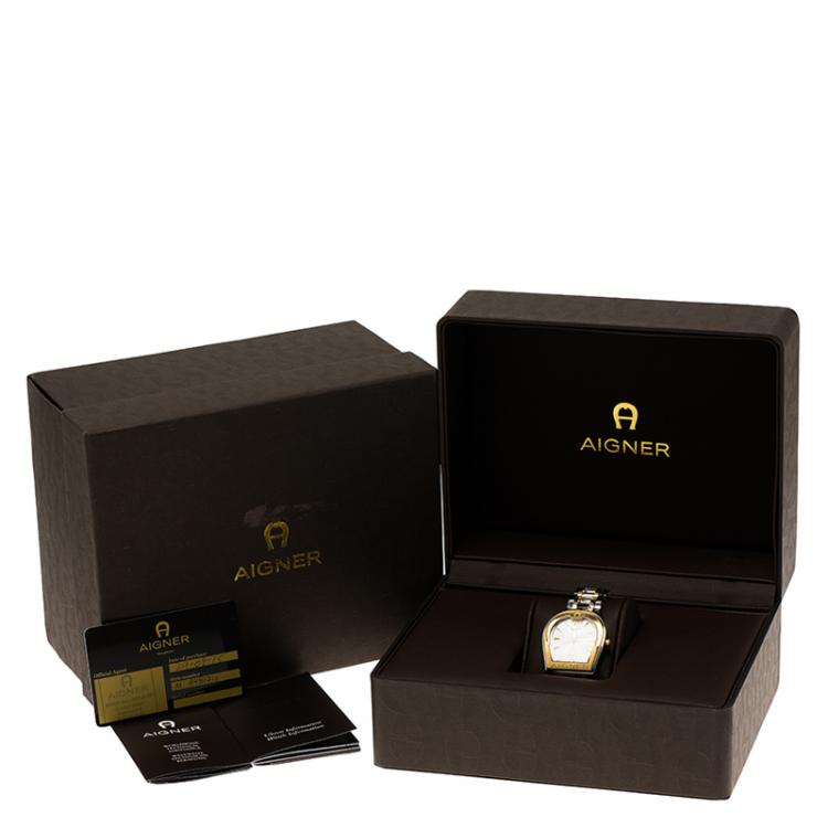 Pre Owned Aigner White Gold-Plated Stainless Steel Verona Women's Wristwatch 33MM