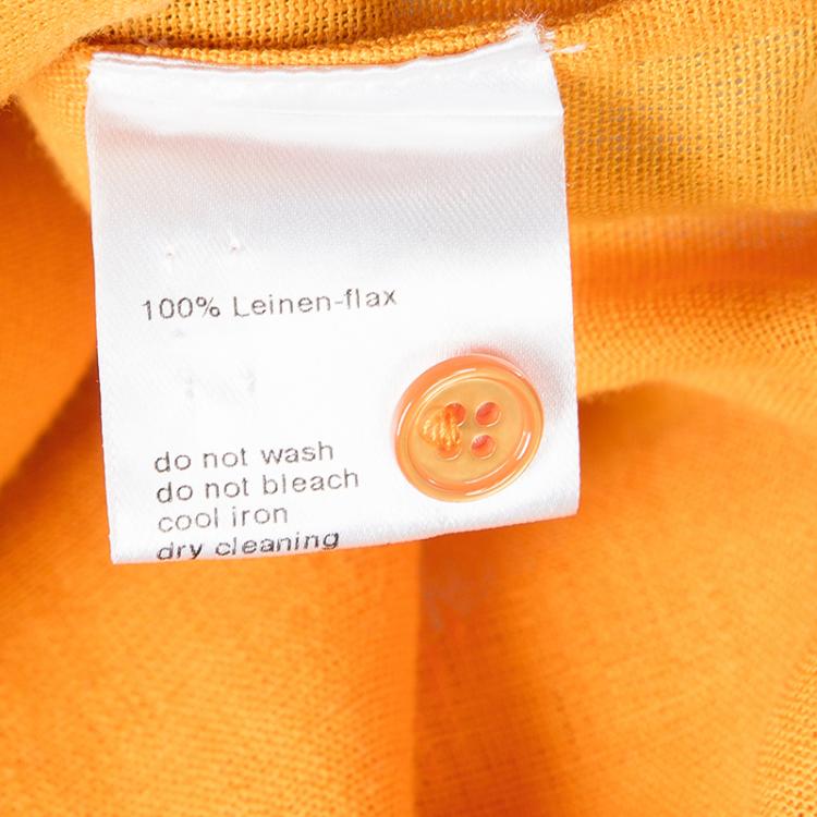 Pre Owned Akris Orange Mandarin Collar High Low Linen Tunic L