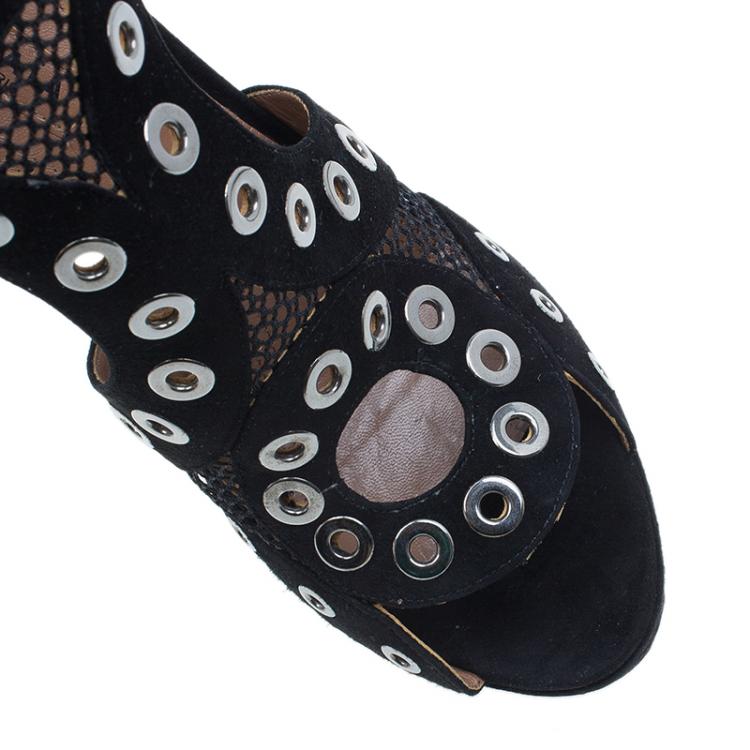 Pre Owned Azzedine Alaïa Black Suede Cutout Platform Sandals Size 37
