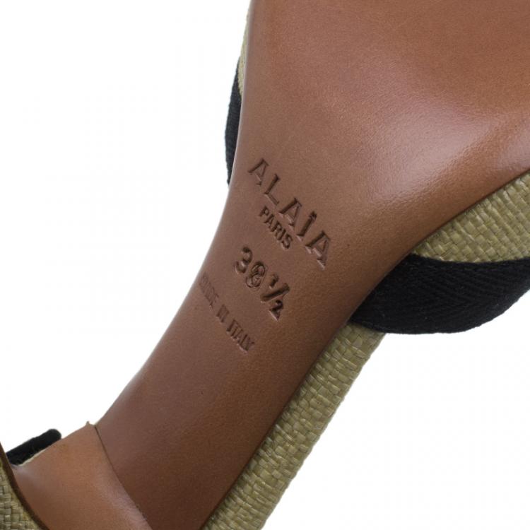 Pre Owned Azzedine Alaia Beige Raffia Bow Detail D'Orsay Ankle Strap Pumps Size 38.5