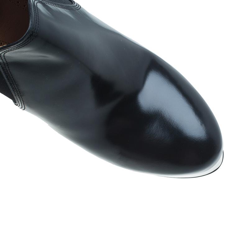 Pre Owned Azzedine Alaia Black Leather and Elastic Panel Ankle Boots Size 39