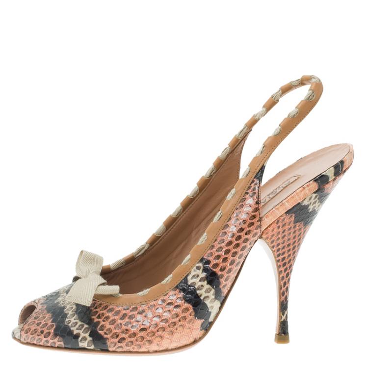 مملوكة مسبقًا Azzedine Alaia Brown Python Bow Detail Slingback Sandals Size 39