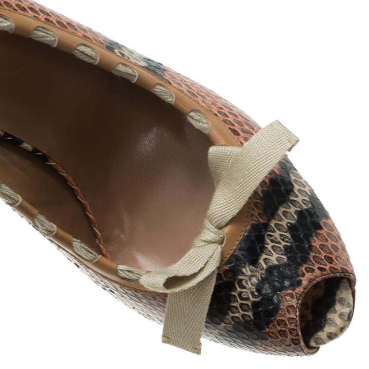 مملوكة مسبقًا Azzedine Alaia Brown Python Bow Detail Slingback Sandals Size 39