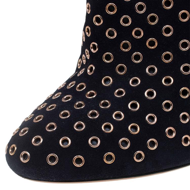 مملوكة مسبقًا Alaia Black Suede Eyelet Ankle Boots Size 38.5