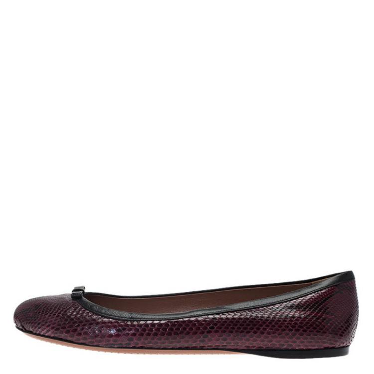 Pre Owned Alaia Purple Python Bow Ballet Flats Size 40