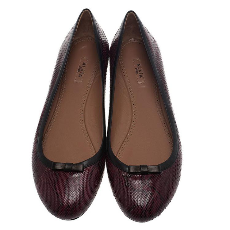Pre Owned Alaia Purple Python Bow Ballet Flats Size 40