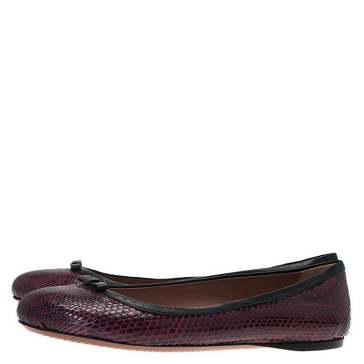 Pre Owned Alaia Purple Python Bow Ballet Flats Size 40