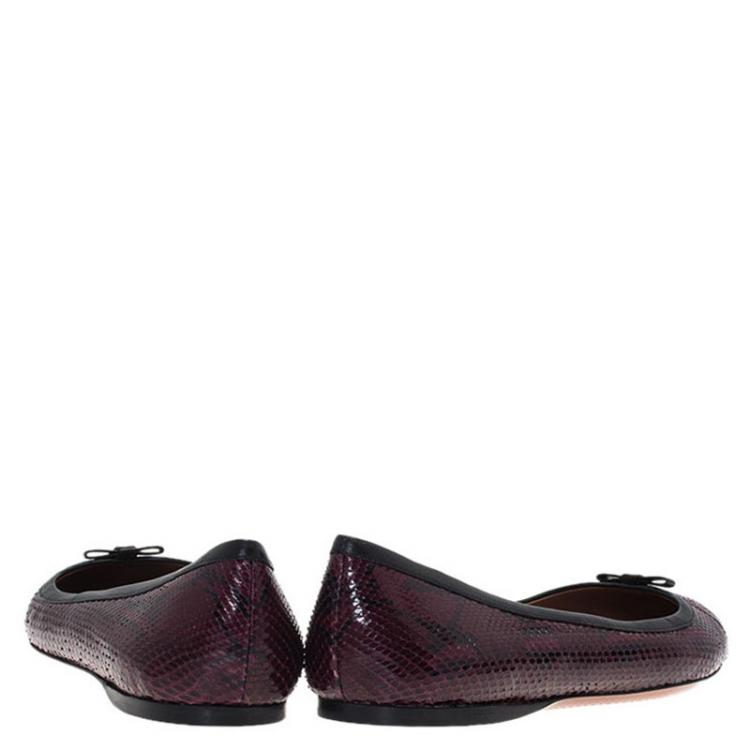 Pre Owned Alaia Purple Python Bow Ballet Flats Size 40