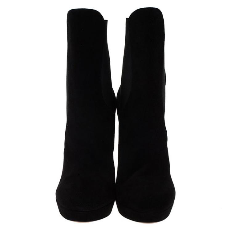 Pre Owned Alaia Black Suede Chamois Platform Ankle Boots Size 38