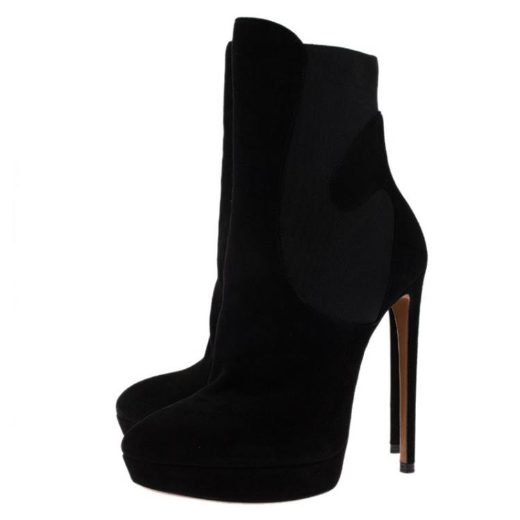 Pre Owned Alaia Black Suede Chamois Platform Ankle Boots Size 38