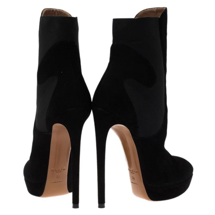 Pre Owned Alaia Black Suede Chamois Platform Ankle Boots Size 38