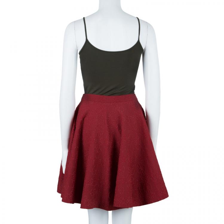 Pre Owned Azzedine Alaia Red Textured Skater Skirt M
