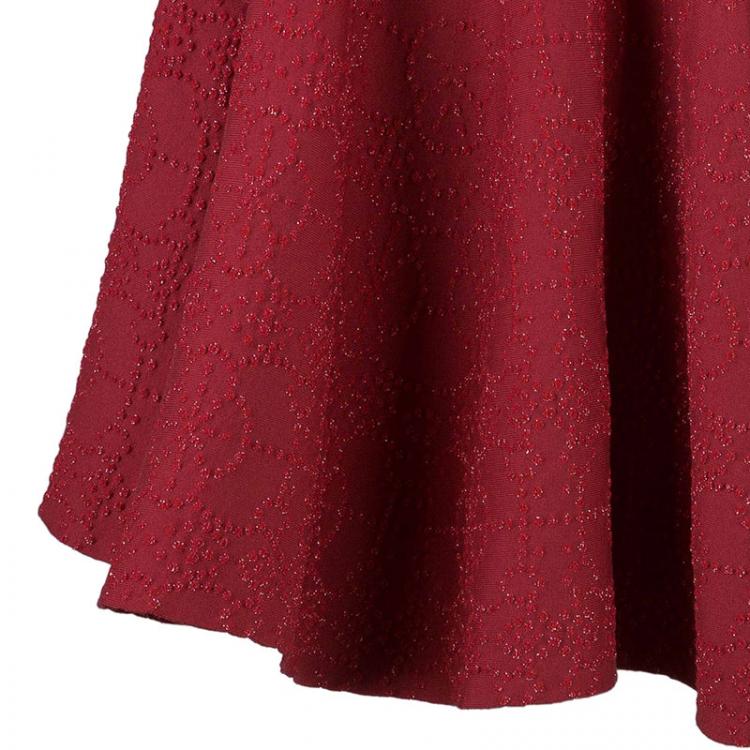 Pre Owned Azzedine Alaia Red Textured Skater Skirt M