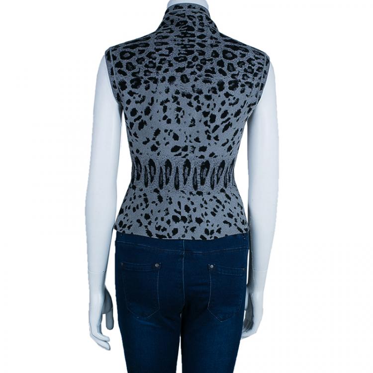 Pre Owned Alaia Grey Leopard Print Sleeveless Jacket S