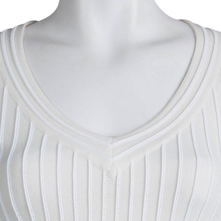 Pre Owned Alaia Cream Knit Textured Surface Detail Long Sleeve Dress M