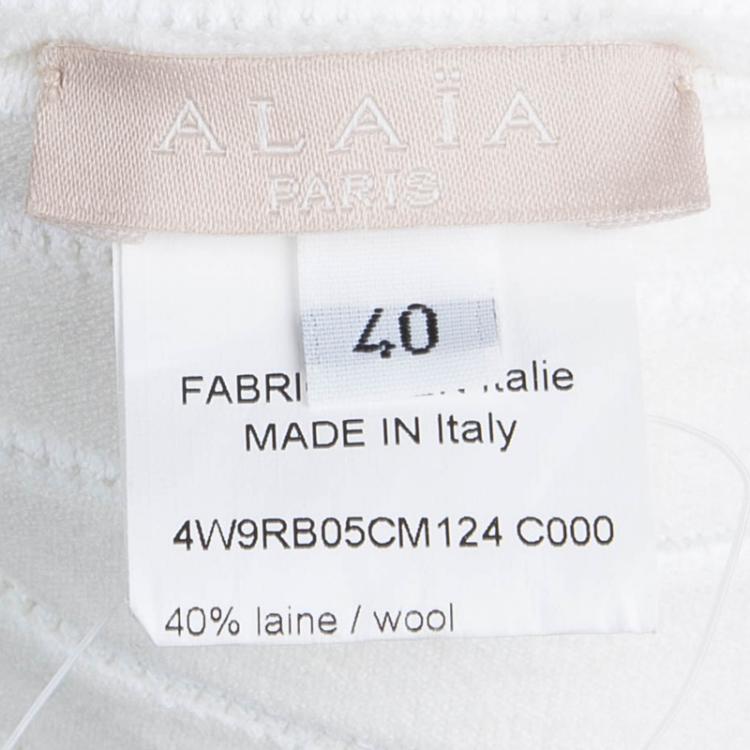 Pre Owned Alaia Cream Knit Textured Surface Detail Long Sleeve Dress M