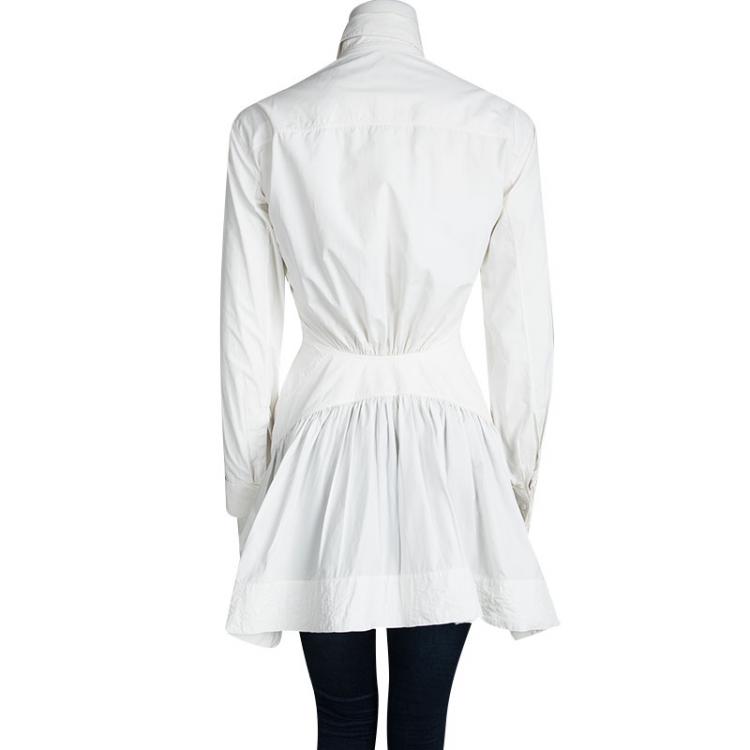 Pre Owned Alaia White Cotton Belted Shirt Dress S
