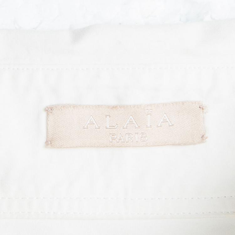 Pre Owned Alaia White Cotton Belted Shirt Dress S