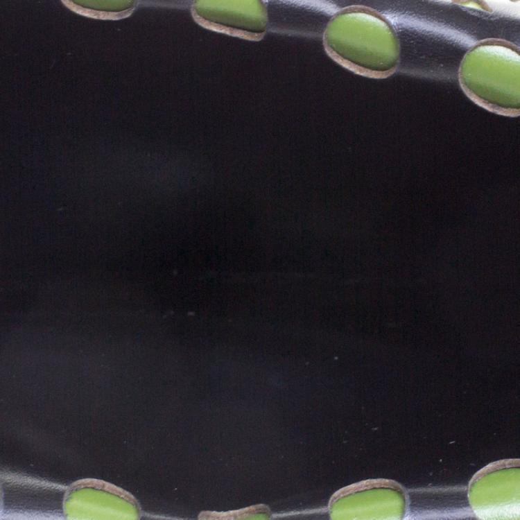Pre Owned Alaia Black/Green Laser Cut Leather Mini Double Envelope Clutch
