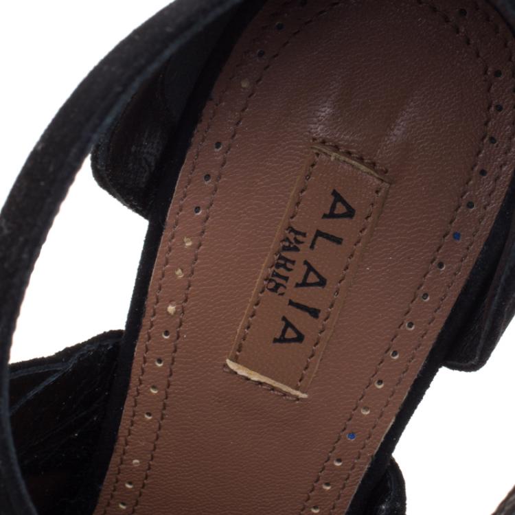 Pre Owned Alaia Burgundy Python and Suede Cross Strap Peep Toe Sandals Size 36