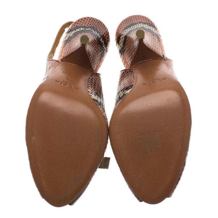 Pre Owned Alaia Brown Python Bow Detail Slingback Sandals Size 39
