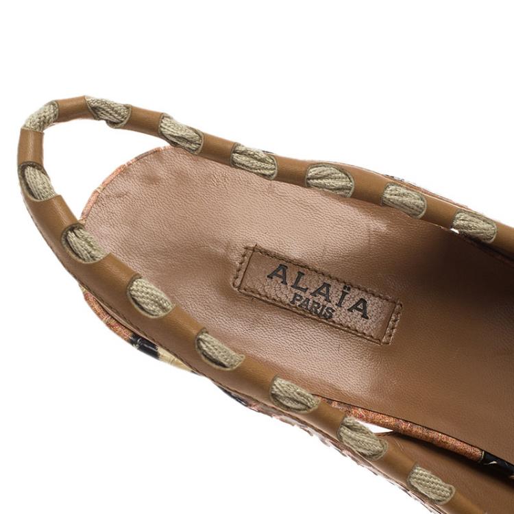 Pre Owned Alaia Brown Python Bow Detail Slingback Sandals Size 39