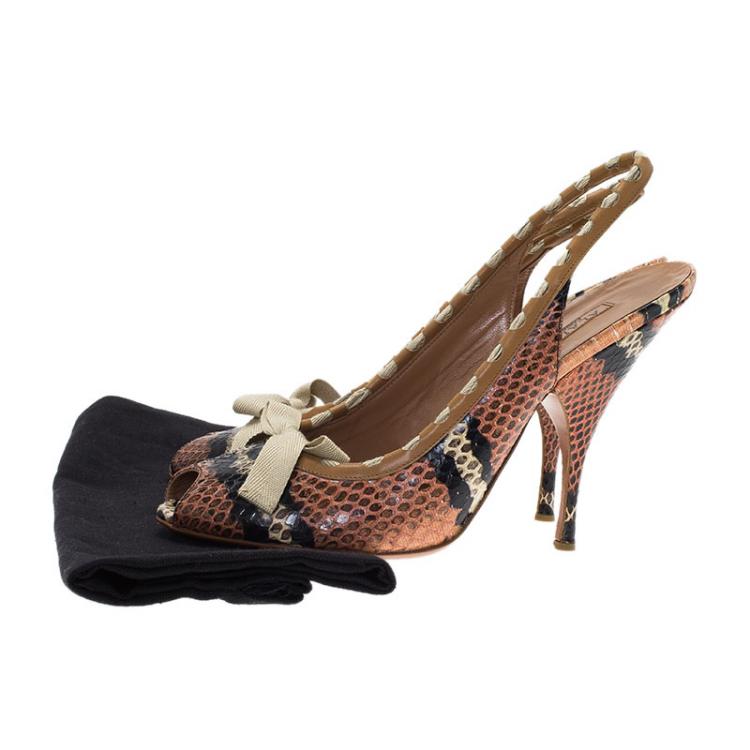 Pre Owned Alaia Brown Python Bow Detail Slingback Sandals Size 39