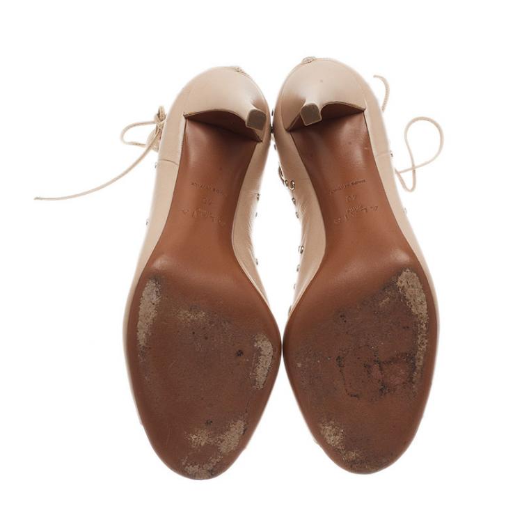 Pre Owned Azzedine Alaia Beige Leather Lace Up Gladiator Sandals Size 40