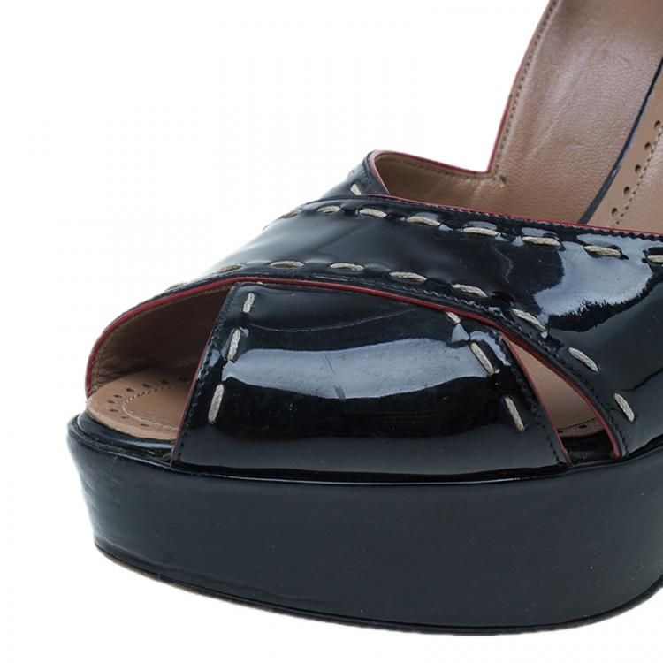Pre Owned Azzedine Alaia Black Patent Criss Cross Ankle Strap Sandals Size 40