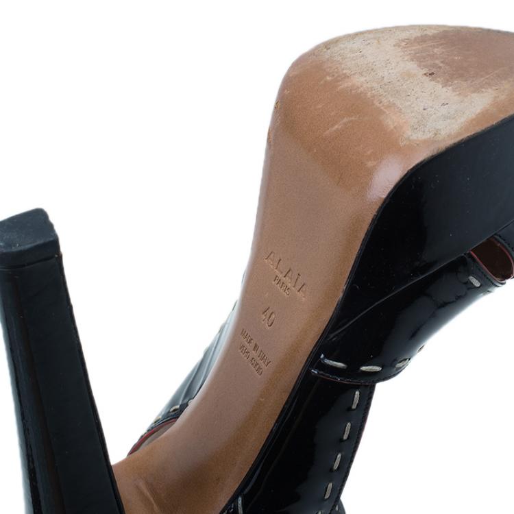 Pre Owned Azzedine Alaia Black Patent Criss Cross Ankle Strap Sandals Size 40