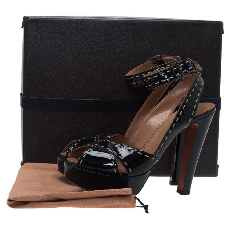 Pre Owned Azzedine Alaia Black Patent Criss Cross Ankle Strap Sandals Size 39