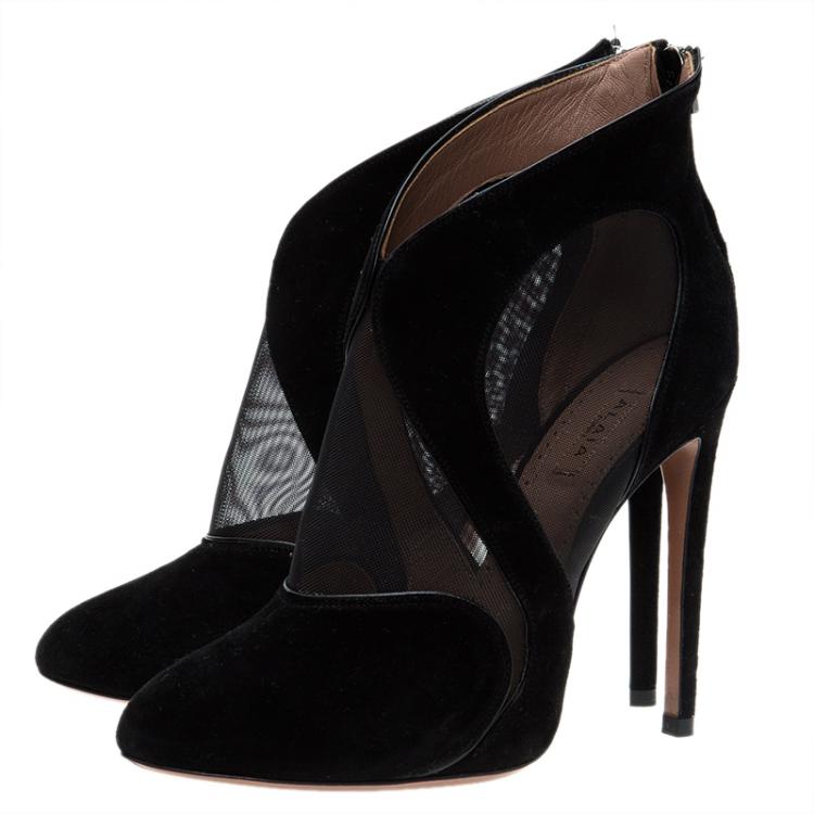 Pre Owned Azzedine Alaia Black Suede and Mesh Ankle Boots Size 38