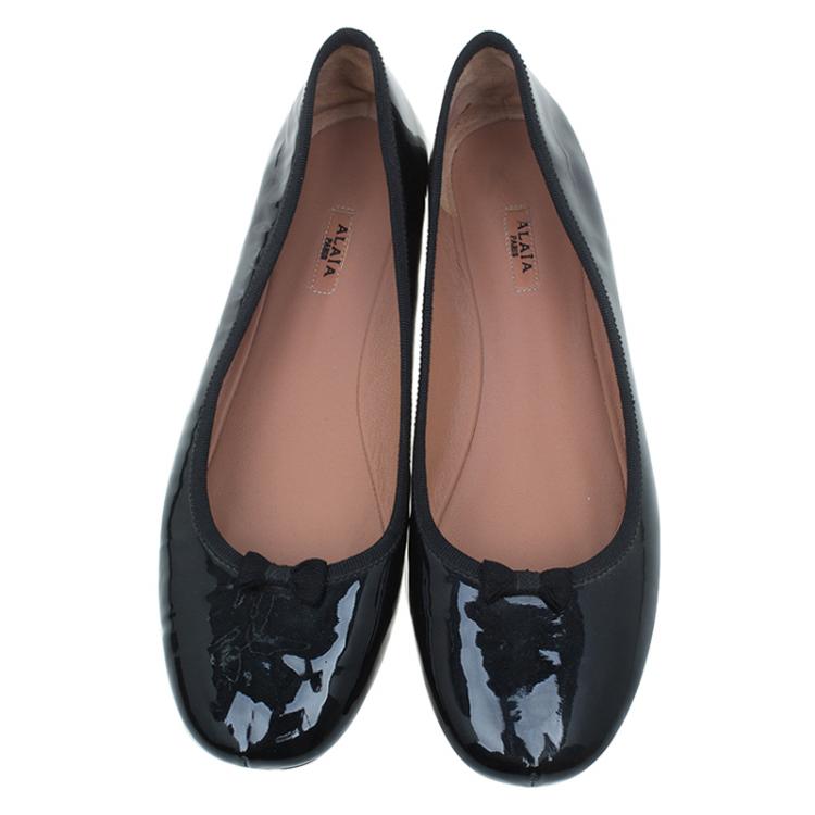 Pre Owned Azzedine Alaia Black Patent Ballet Flats Size 40